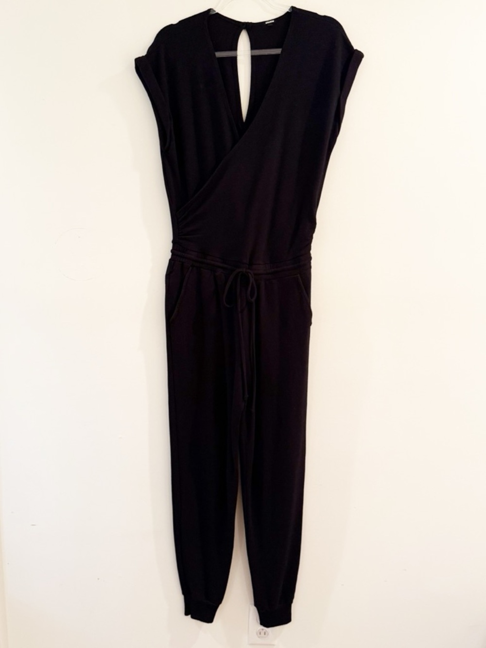 Monrow Black Crossover V-Neck Drawstring Jumpsuit - Picture 3 of 13
